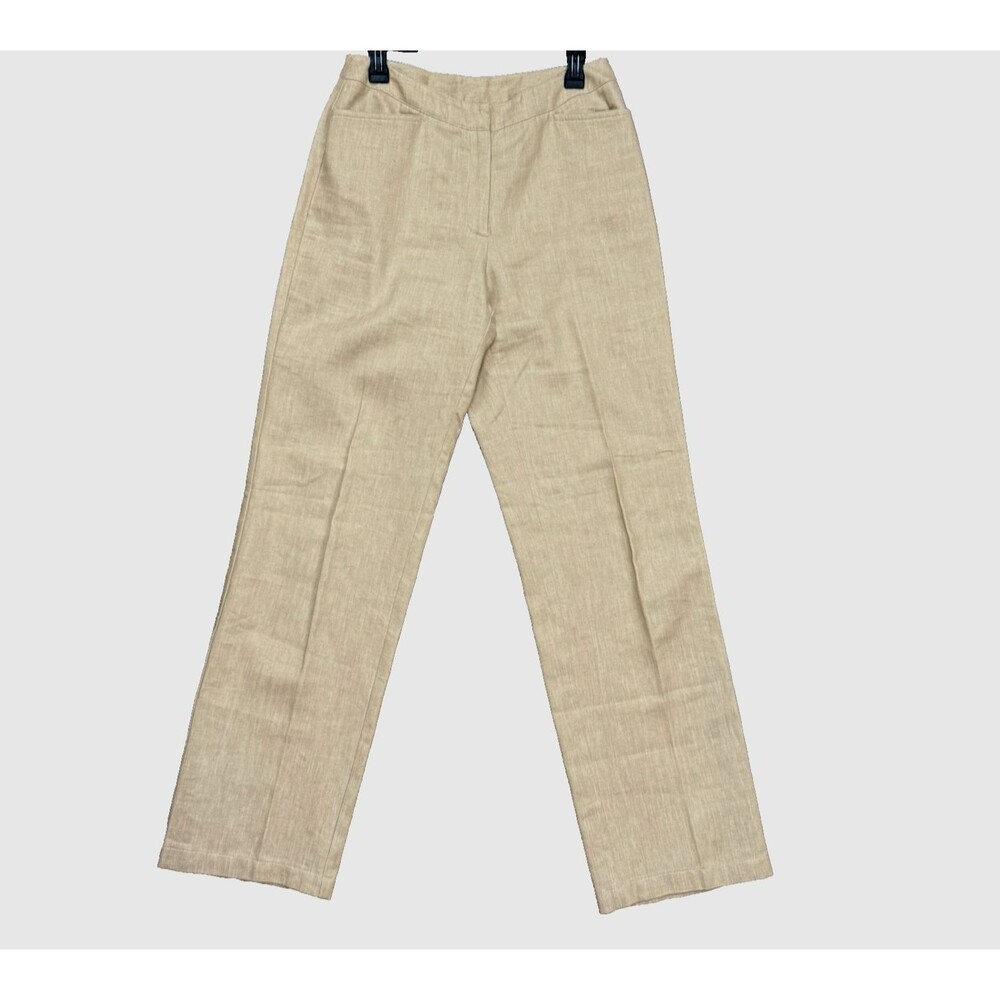 Women's Evan Picone Twill Linen Cotton Beige Dress Pants Career Straight Size 10